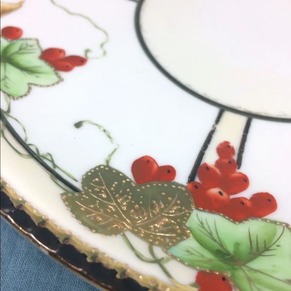 ⭐️🌸Antique Hand Painted Nippon Plate Leaf Mark Porcelain Ornate Beautiful Orange - Picture 3 of 10